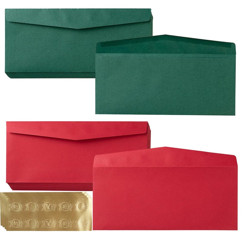 Homtable 100 Pack #10 Christmas Envelopes Business Colorful Green and Red Envelopes Self-Adhesive Greeting Card Pockets for Mailing Holiday Small Gift Cards Invitations Business Notes(4 1/8"Ã—9 1/2") - Image 1
